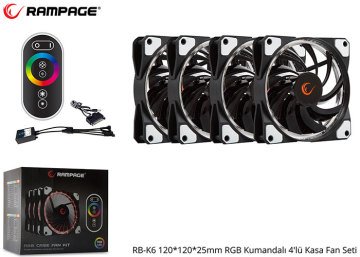 Rampage RB-K6 120*120*25mm RGB Kumandalı 4lü Kasa Fan Seti