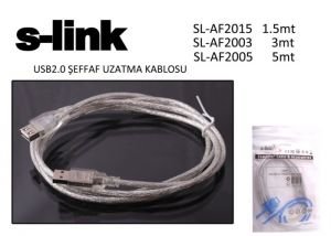S-link SL-AF2003 Usb2.0 3m Şeffaf Uzatma Kablo