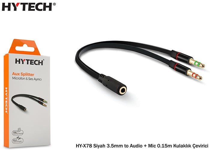 Hytech HY-X78 Siyah 3.5mm to Audio + Mic 0.15m Kulaklık Çevirici