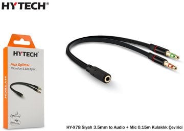 Hytech HY-X78 Siyah 3.5mm to Audio + Mic 0.15m Kulaklık Çevirici