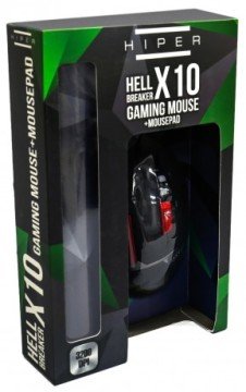 Hiper Hell Breaker X10 Gaming Mouse Mouse Pad Set...Güçlü 3200dpi Sensörlü Kolay Kişiselleştirilebilir Makro Tuşlu 7 Farklı Led Aydınlatmalı Mouse ve Sport Tasarım  Gerçek Kauçuk Mouse Pad