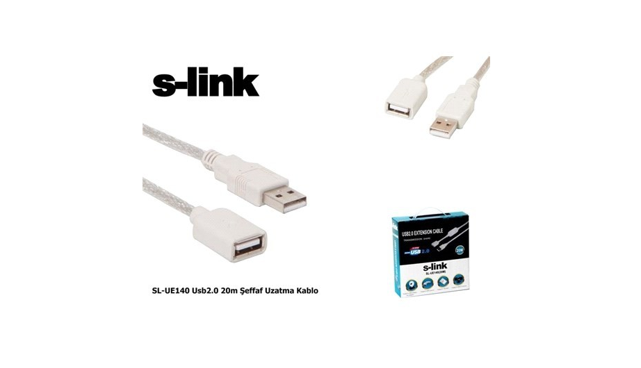 S-link SL-UE140 Usb2.0 20m Şeffaf Uzatma Kablo