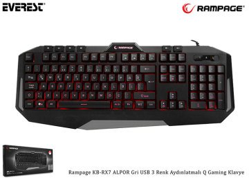 Everest Rampage KB-RX7 ALPOR Gri USB 3 Renk Aydınlatmalı Q Gaming Klavye