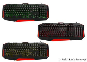 Everest Rampage KB-RX7 ALPOR Gri USB 3 Renk Aydınlatmalı Q Gaming Klavye