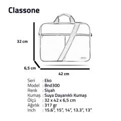 Classone BND300 Eko2 Serisi -15.6 inch Uyumlu -Siyah Notebook Çantası