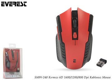 Everest SMW-248 Kırmızı 6D 1600/1200/800 Dpi Kablosuz Mouse