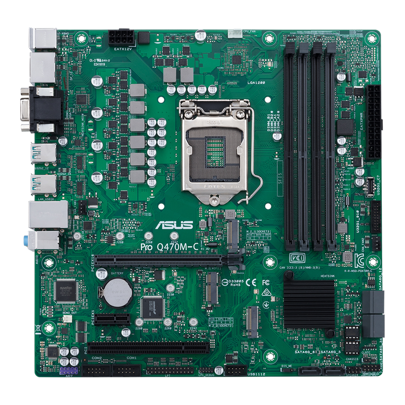 ASUS PRO Q470M-C CSM Intel Q470 LGA1200 DDR4 2933 DP HDMI VGA Çift M2 USB3.2 PCI TPM mATX Intel Vpro desteği