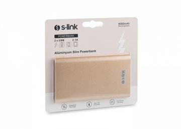 S-link IP-P22 4000mAh 1-2A Alüminyum Slim Powerbank Gold Taşınabilir Pil Şarj Cihazı