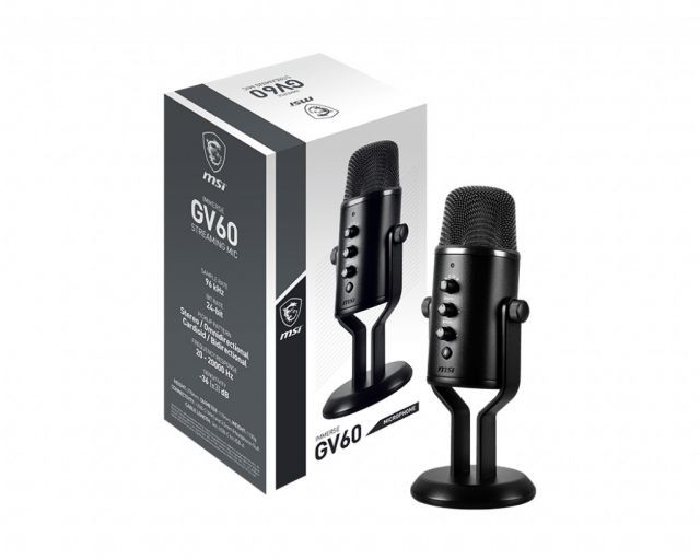 MSI GG IMMERSE GV60 STREAMING MIC YAYINCI MIKROFONU 24bit/96kHz, SARKI SOYLEME, PODCAST, ROPORTAJ, TOPLANTI VE OYUN YAYINLARI ICIN 4 FARKLI KAYIT MODU MAT YUZEYLI ALUMINYUM TASARIM