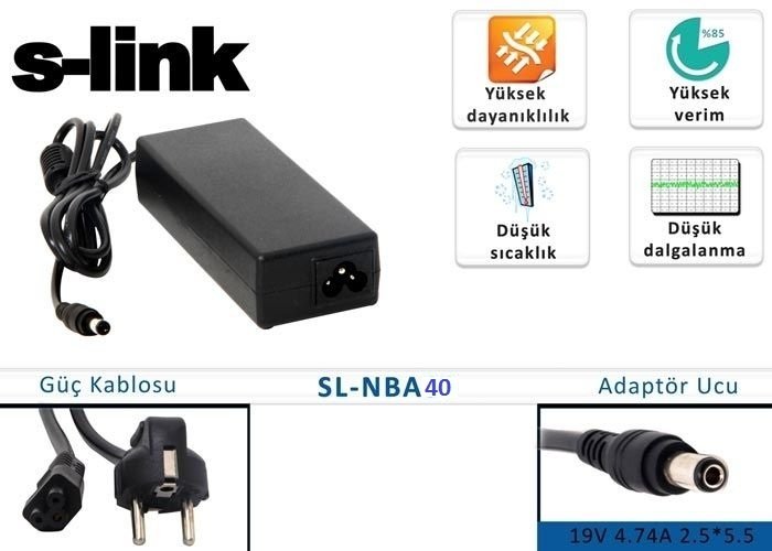 S-link SL-NBA40 19V 4.74A 2.5*5.5 Notebook Adaptör - Asus Hp Uyumlu