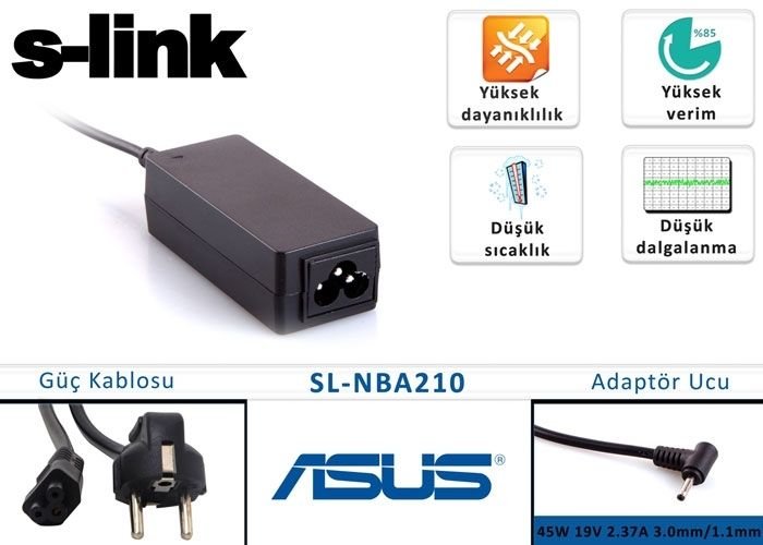 S-link SL-NBA210 45W 19V 2.37A 3.0mm/1.1mm Asus Ultrabook Standart Adaptör