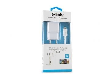 S-link SMG-443 Micro Usb Akıllı Telefonlar 1000MA 2 in 1 Ev Data + Şarj Kablosu