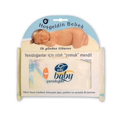 Uni Baby Islak Pamuk Mendil Yeni Doğan -Cotton Natural- 40´li