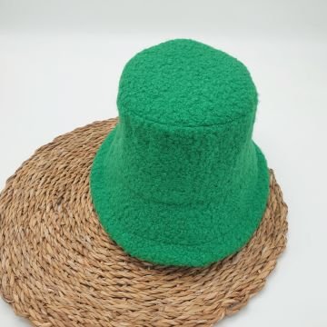 Yeşil Renk Kıvırcık Kumaş Bayan Yuvarlak Şapka