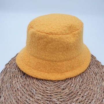 Sarı Renk Kıvırcık Kumaş Bayan Yuvarlak Şapka