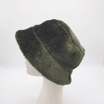 Yeşil Renk Peluş Kumaş Bayan Yuvarlak Şapka