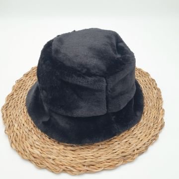 Siyah Renk Peluş Kumaş Bayan Yuvarlak Şapka