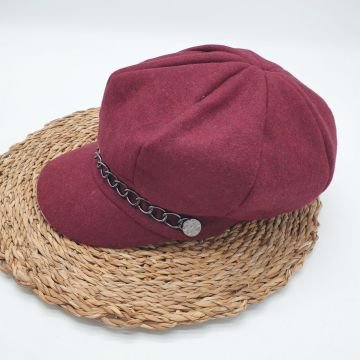 Bordo Renk Kaşe Kumaş Siperli Bayan Şapka