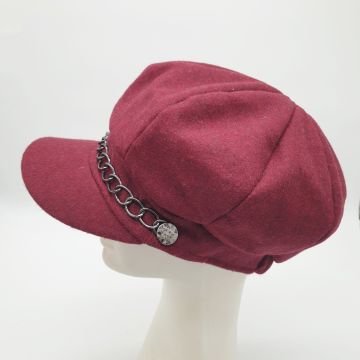 Bordo Renk Kaşe Kumaş Siperli Bayan Şapka