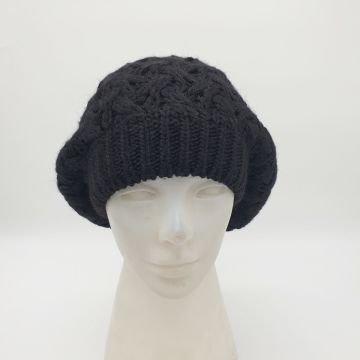 Siyah Renk Örgülü Model Ressam Şapkası
