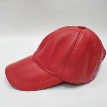 Kırmızı Renk Deri Unisex Şapka