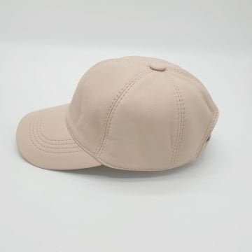 Krem Renk Deri Unisex Şapka