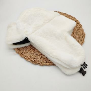 Pilot Model Peluş Kumaş Kadın Şapka Beyaz Renk