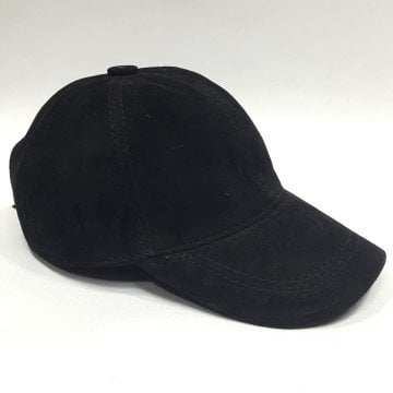 Hakiki Süet Deri Şapka-Siyah Renk
