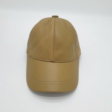Soluk Sarı Renk Deri Unisex Şapka