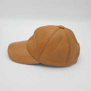 Hardal Renk Deri Unisex Şapka