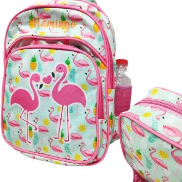 Flamingo Baskılı Pembe Renk Kız Çocuk Okul Sırt Çantası