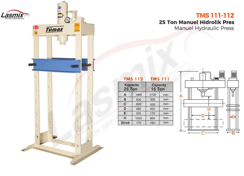 TÜMAS TMS-112 Manuel Hidrolik Pres Makinesi 25 Ton