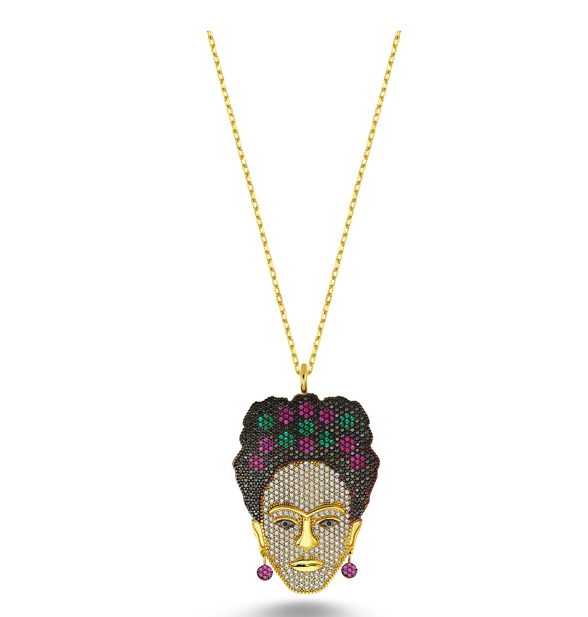 Zirkon Taşlı Frida Madalyon Gümüş Kolye