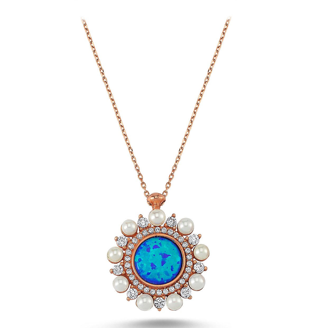 İnci ve Zirkon Taşlı Opal Kolye