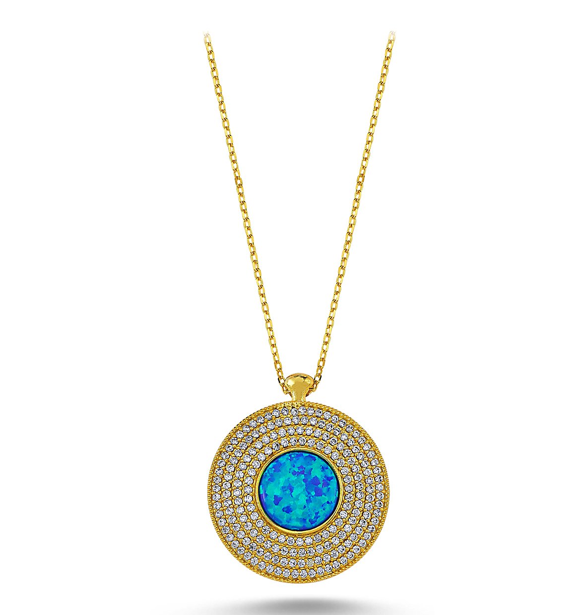 Beyaz Zirkon Taşlı Opal Kolye