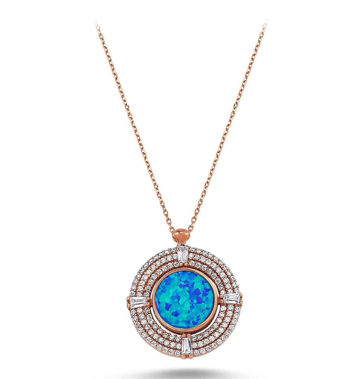 Beyaz Zirkon Taşlı Opal Kolye
