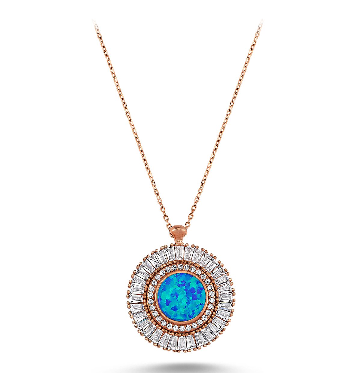 Beyaz Taşlı Gümüş Opal Kolye