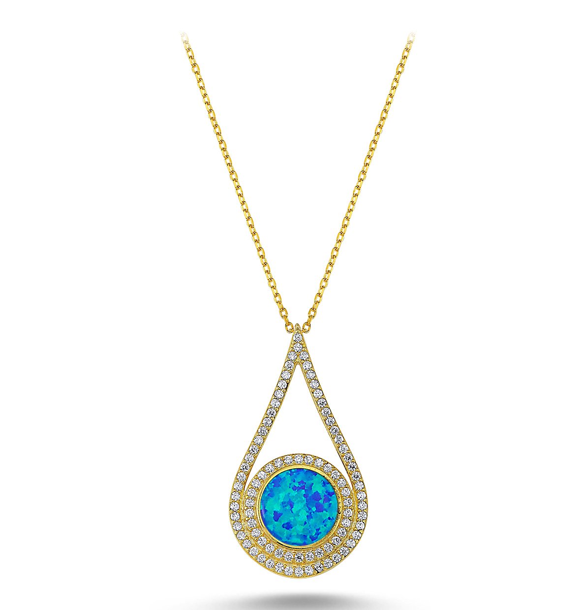 Beyaz Zirkon Taşlı Opal Kolye