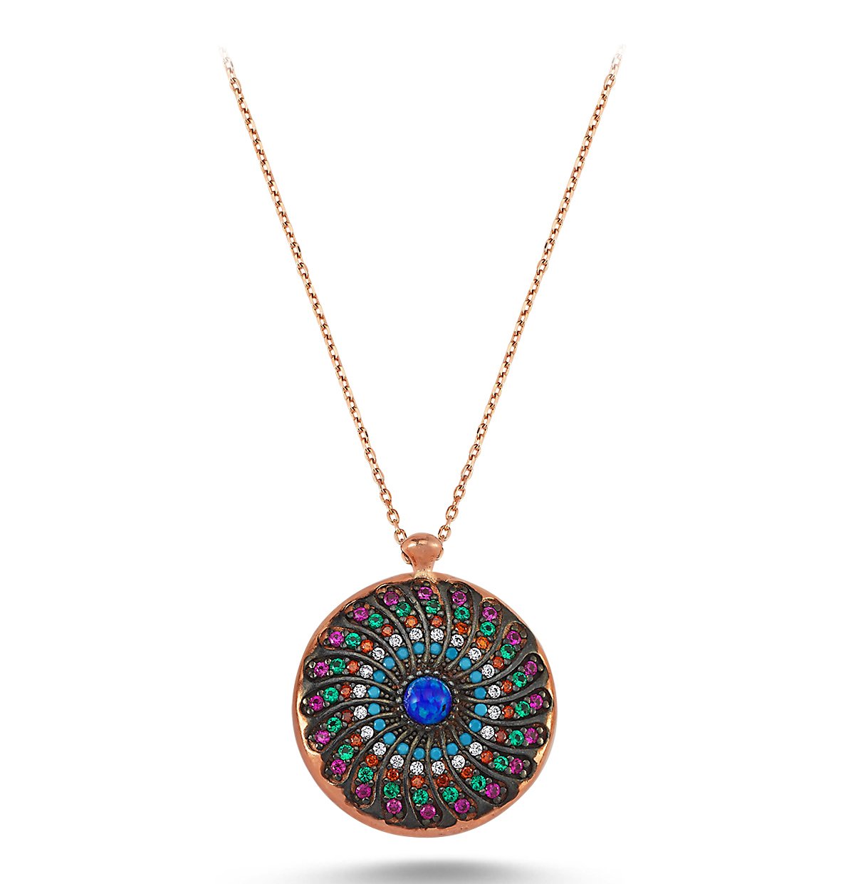 Renkli Zirkon Taşlı Opal Kolye