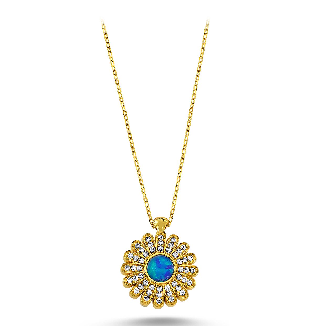 Beyaz Zirkon Taşlı Opal Kolye
