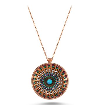 Renkli Zirkon Taşlı Opal Kolye