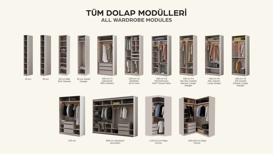 Kaşmir Modüler Köşe Dolap