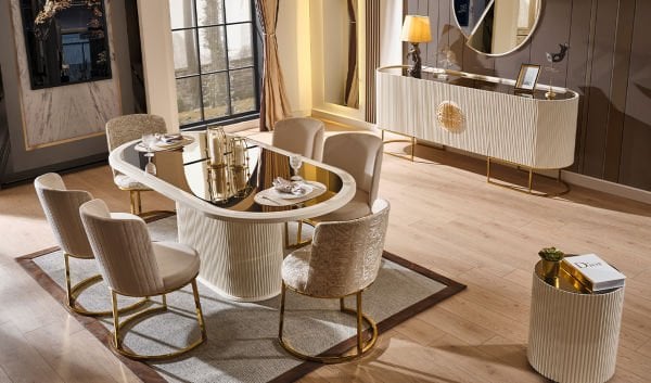 Gucci Luxury Yemek Odası Takımı - Ekru & Gold