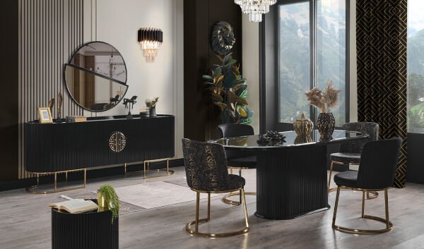 Gucci Luxury Yemek Odası Takımı - Gold & Siyah