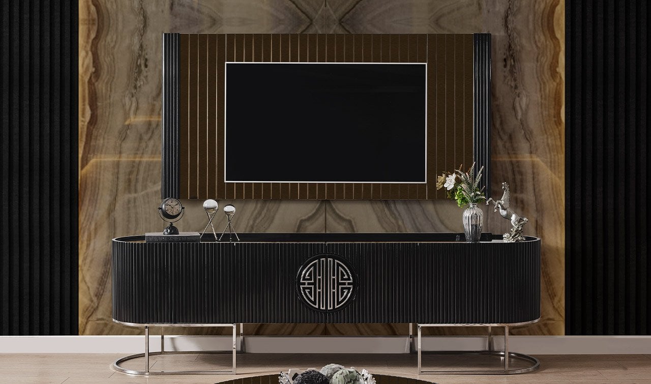 Gucci Luxury Tv Ünitesi - Siyah & Krom