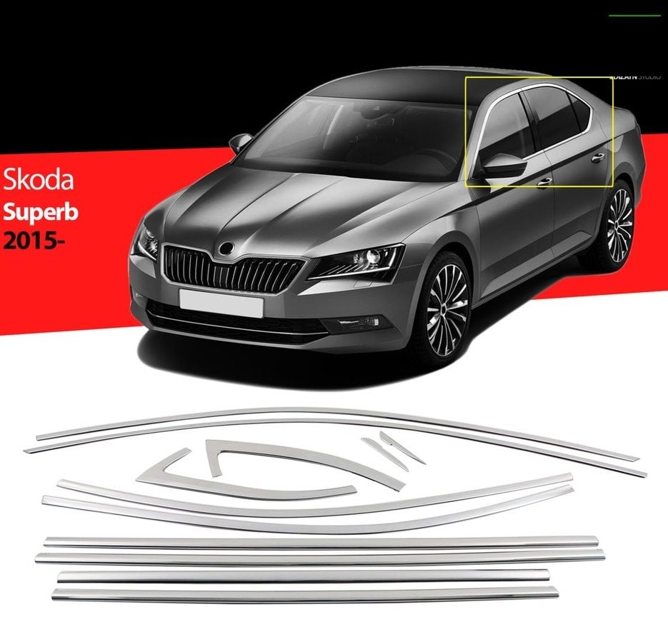 Skoda süper b cam çerçevesi kenar çıtası krom tamtur 2015 / 2022+ 12 parça