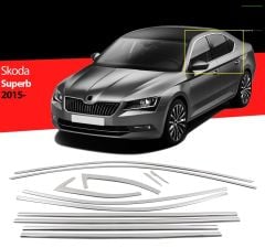 Skoda süper b cam çerçevesi kenar çıtası krom tamtur 2015 / 2022+ 12 parça