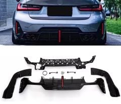 Bmw G20 lci arka tampon difüzörü ve egzoz ucu seti ledli 2022+