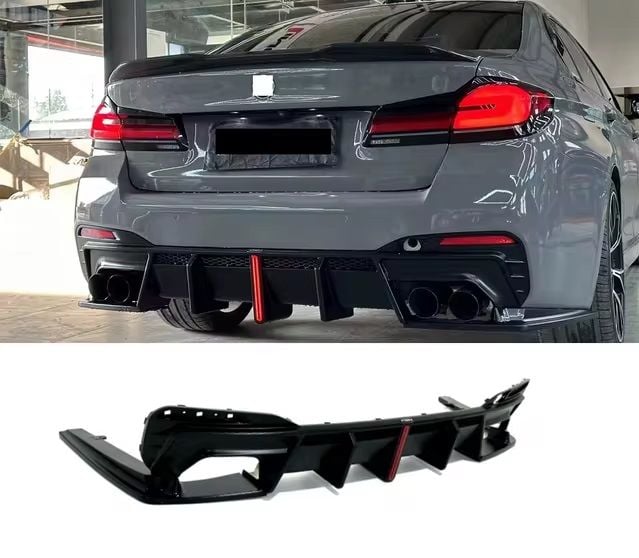 Bmw g30 arka tampon difüzörü ledli ve egzoz ucu seti 2017+ pianoblack