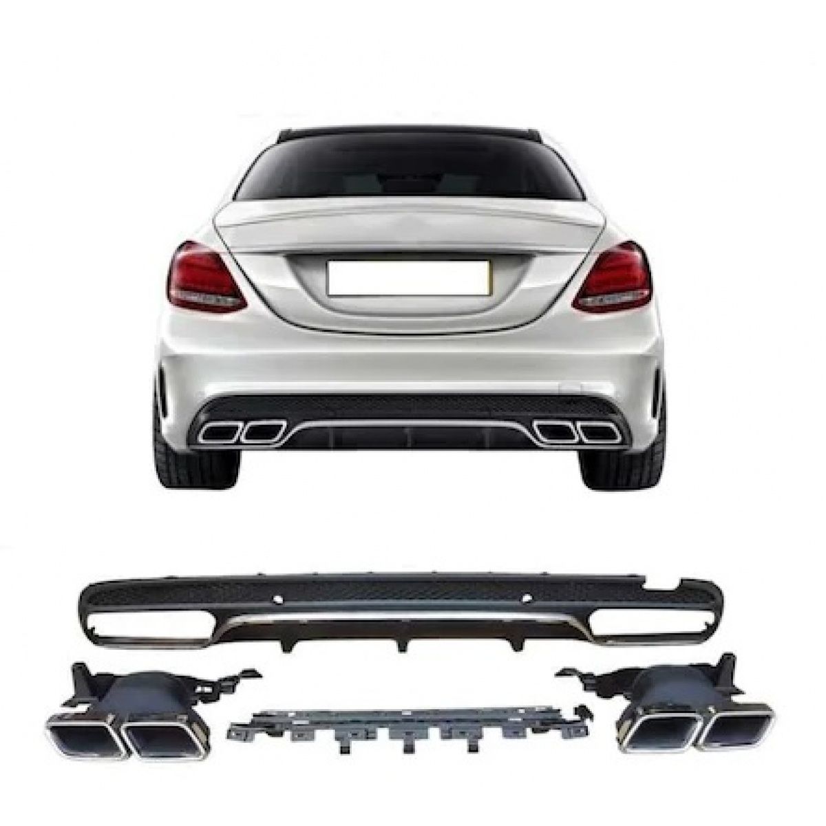 Mercedes W205 c63 arka tampon difüzörü ve egzoz ucu seti amg 2014+